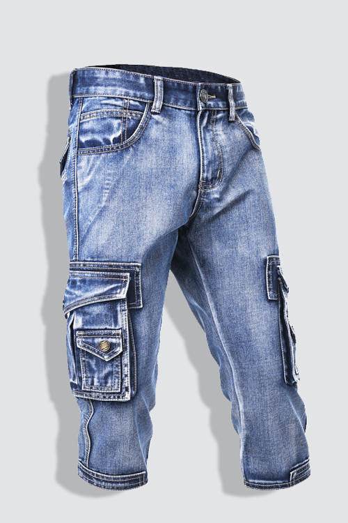 Slim Fit Cropped Denim Shorts for Men - Light Blue Casual Summer Wear - Buy Center