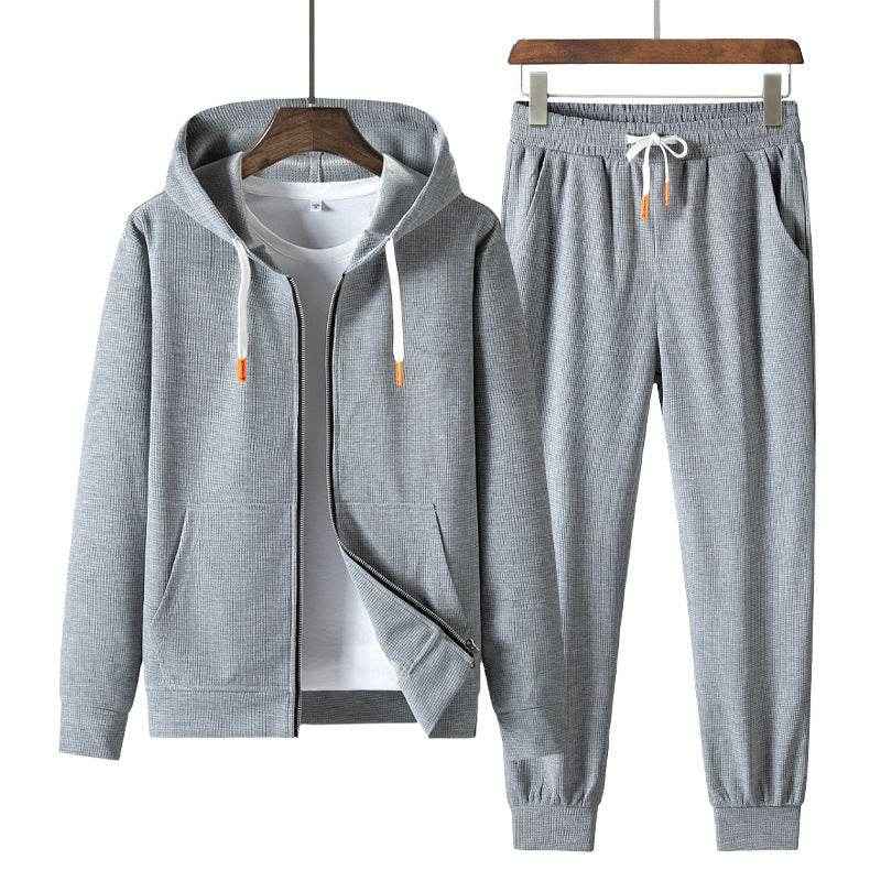 Men's Trendy Waffle Hooded Sweater Suit - Casual Style for Sports & Leisure