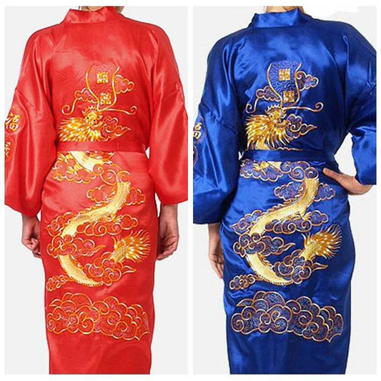 Stylish Men's Embroidered Nightgown - Comfortable Polyester Robe 2025 - Buy Center