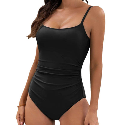 Stylish Printed Suspenders One-Piece Swimsuit - Trendy Pleated Design - Buy Center