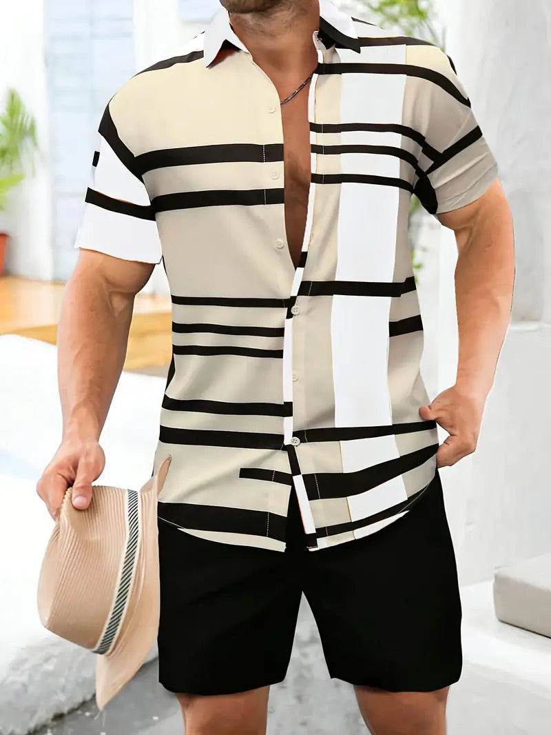 Men's Loose Casual Geometric Short Shirt - Lightweight & Breathable Summer Style - Buy Center
