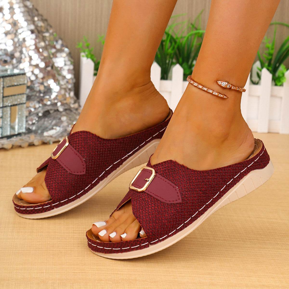 Buycenter Women's Summer Wedge Sandals - Peep-Toe Beach Shoes - Buy Center