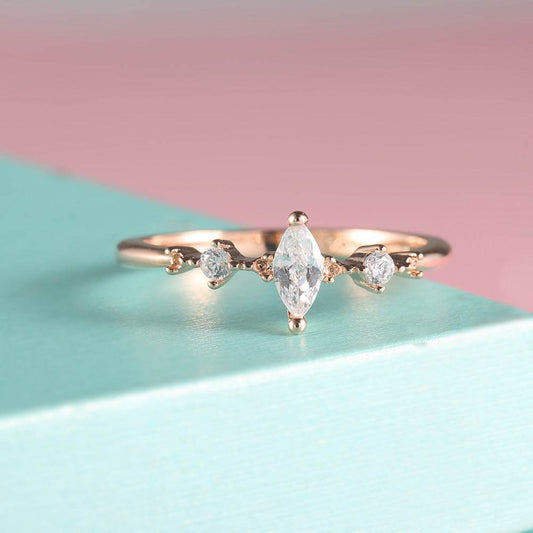 Rose Gold Horse Eye Diamond Ring - Elegant Engagement Ring for Women - Buy Center
