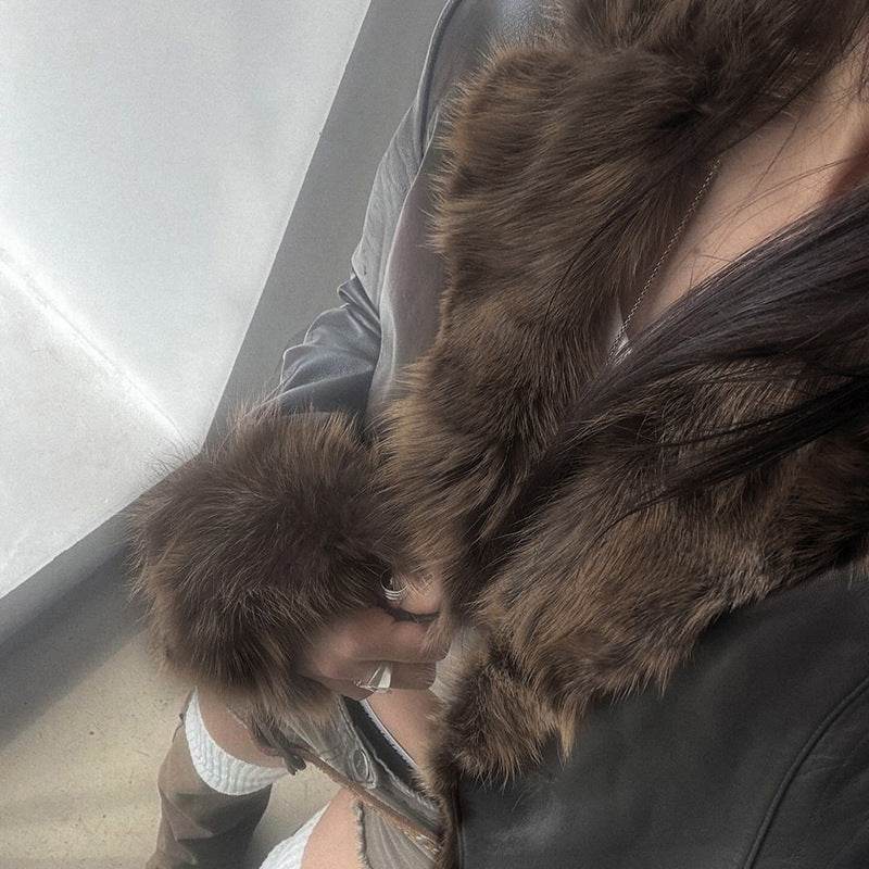 American Street Fur Collar Leather Coat - Edgy Style for Modern Women - Buy Center