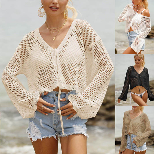 Buycenter Women's Lace-up Cardigan Blouse - Sun Protection, Long-sleeved - Buy Center