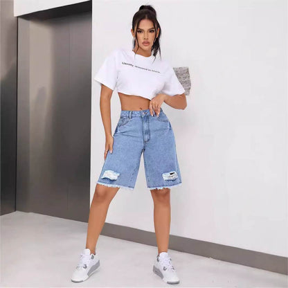 INS Casual Ripped Jeans Shorts - Trendy Loose Fit for Women 2025 - Buy Center