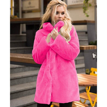 Buycenter Stand-Up Collar Winter Faux Fur Coat - Mid-Length, Loose Fit - Buy Center