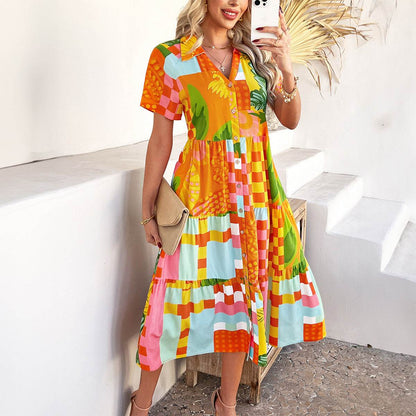 Buycenter High Waist Geometric Dress - Stylish Contrast Colors for Women - Buy Center