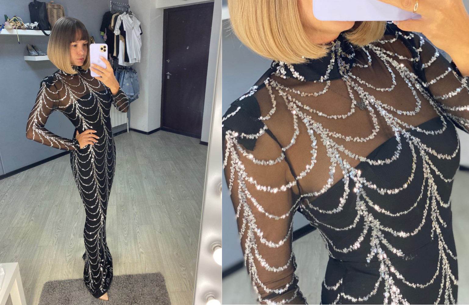 Buycenter Sequin Maxi Dress - Long Sleeve Evening Party Dress for Women - Buy Center