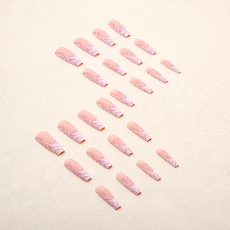 Heart Stripe Fake Nails - Elegant Nail Art Kits for Romantic Styles - Buy Center