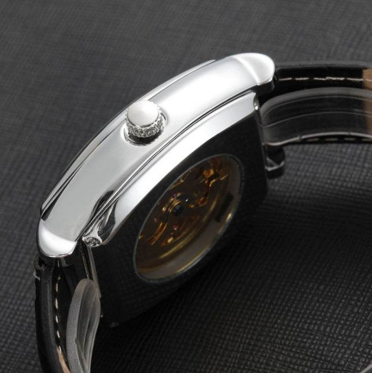 Buy Center Square Leather Mechanical Watch - Elegant Tourbillon Design - Buy Center