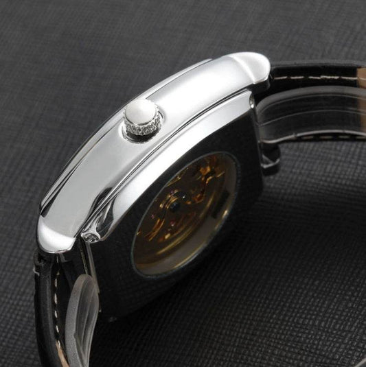 Buy Center Square Leather Mechanical Watch - Elegant Tourbillon Design - Buy Center