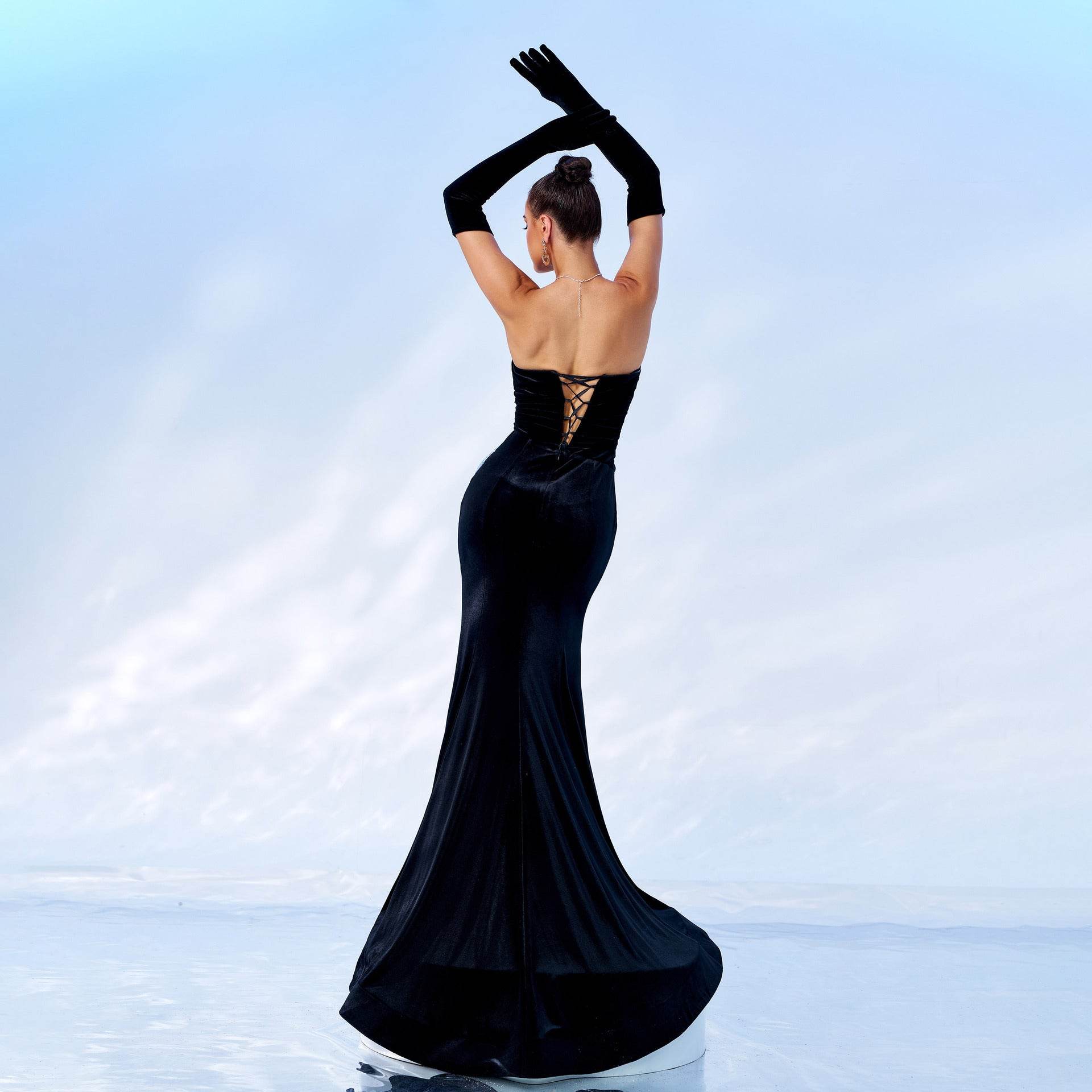 Elegant Off-Neck Chest Wrap Evening Dress - High Waist Bow Detail - Buy Center