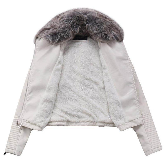 Buycenter Detachable Fur Collar Faux Leather Jacket - Stylish & Warm - Buy Center