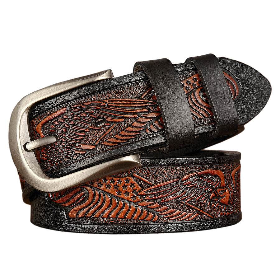Men's Cut Cowhide Carved Belt - Stylish Alloy Buckle & Durable Design - Buy Center