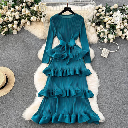 Cake Pleated Slim Long Dress - Elegant Bridesmaid Dress in Various Colors - Buy Center
