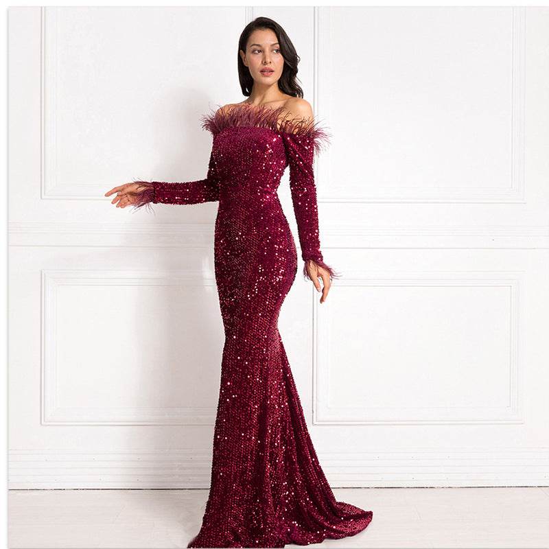Elegant Off-the-Shoulder Fishtail Dress - Perfect for Formal Events - Buy Center