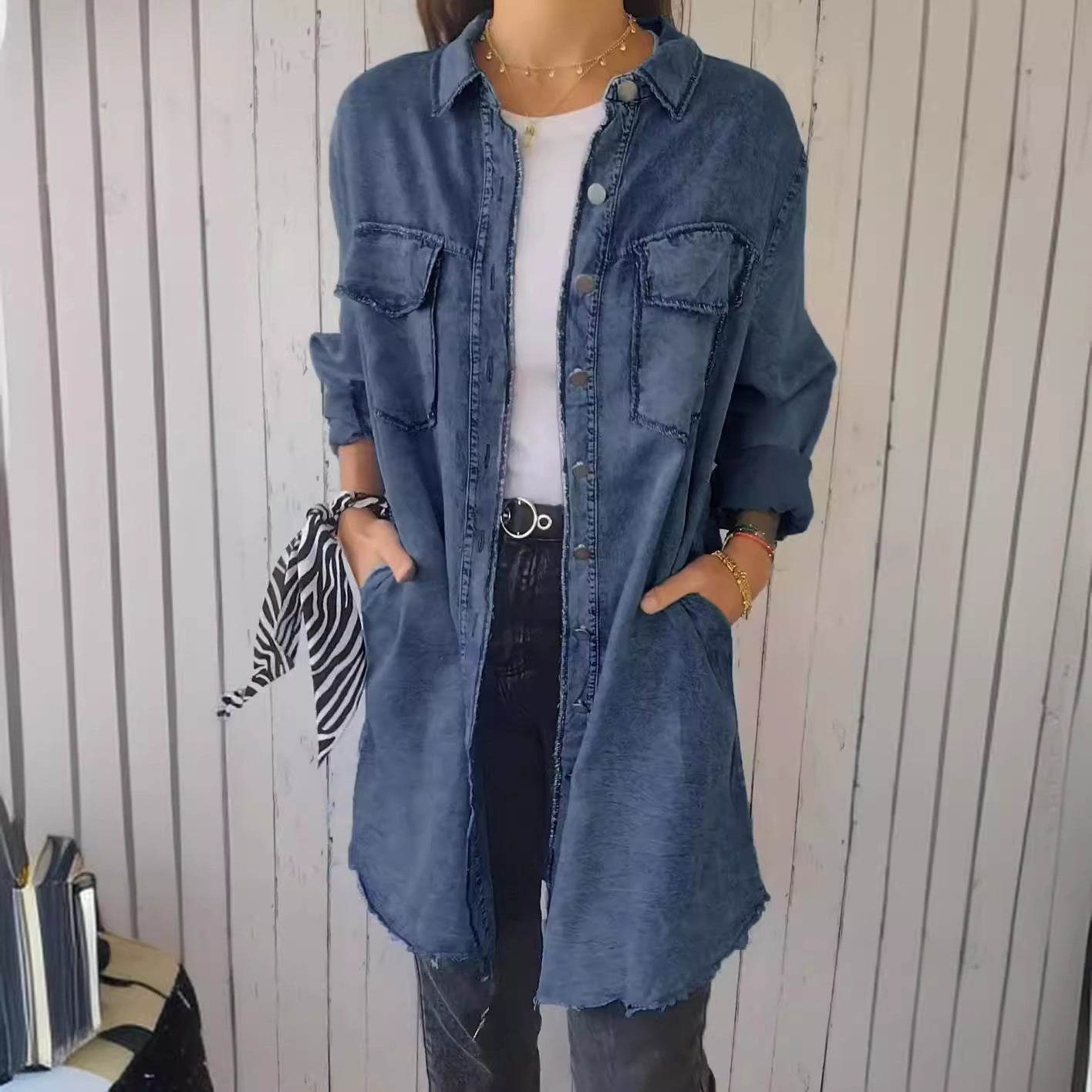 Buycenter Jean-like Casual Long Shirt Coat - Cotton & Linen for Women - Buy Center