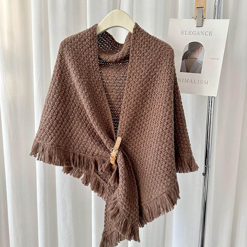 Monochrome Tassel Cape & Shawl - Stylish Warm Neck Protector for Women - Buy Center