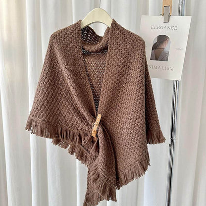Monochrome Tassel Cape & Shawl - Stylish Warm Neck Protector for Women - Buy Center