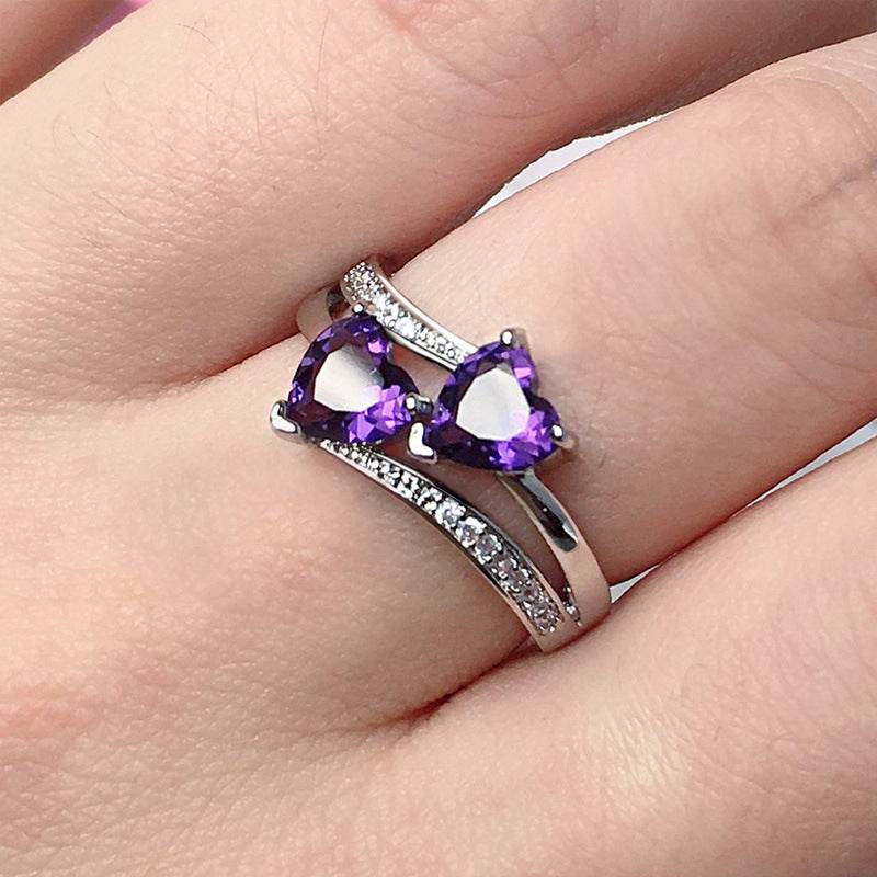 Buy Center Women's Double Heart-Shaped Ring - Multicolor Zircon Jewelry - Buy Center
