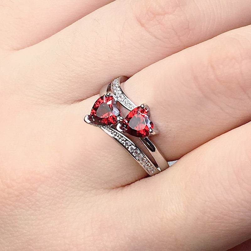 Buy Center Women's Double Heart-Shaped Ring - Multicolor Zircon Jewelry - Buy Center
