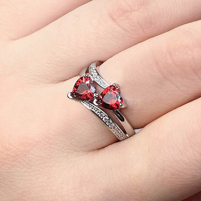 Buy Center Women's Double Heart-Shaped Ring - Multicolor Zircon Jewelry - Buy Center