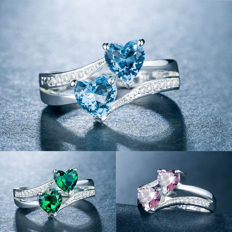 Buy Center Women's Double Heart-Shaped Ring - Multicolor Zircon Jewelry - Buy Center