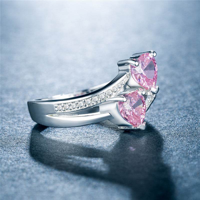 Buy Center Women's Double Heart-Shaped Ring - Multicolor Zircon Jewelry - Buy Center