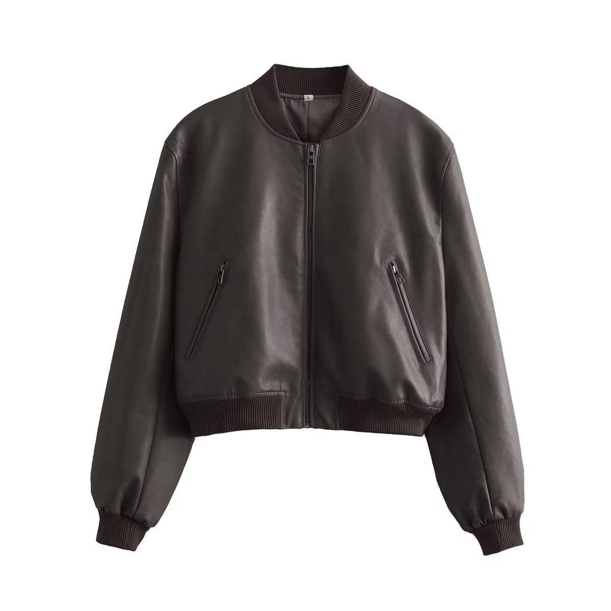 Women's Stand Collar Motorcycle Jacket - Premium Stylish Fur in Tan & Beige - Buy Center