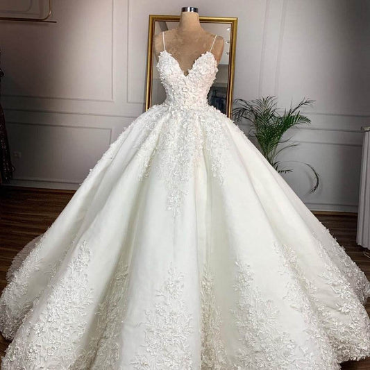 Deep V-Neck Lace Wedding Dress - Elegant Spring Style for 2024 - Buy Center