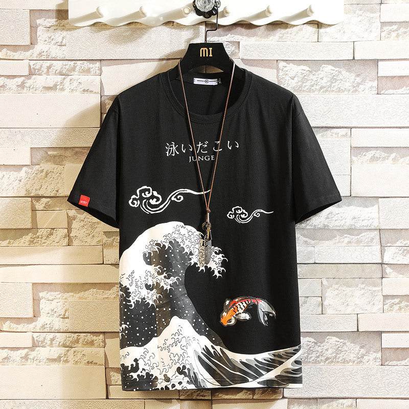 Buycenter Men's Short Sleeve Geometric Cotton T-Shirt - Loose Fit Top - Buy Center