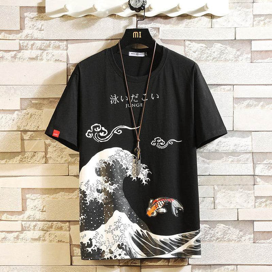 Buycenter Men's Short Sleeve Geometric Cotton T-Shirt - Loose Fit Top - Buy Center