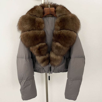 Luxurious Fox Fur Collar Down Jacket - Thick Stylish Coat for Women - Buy Center