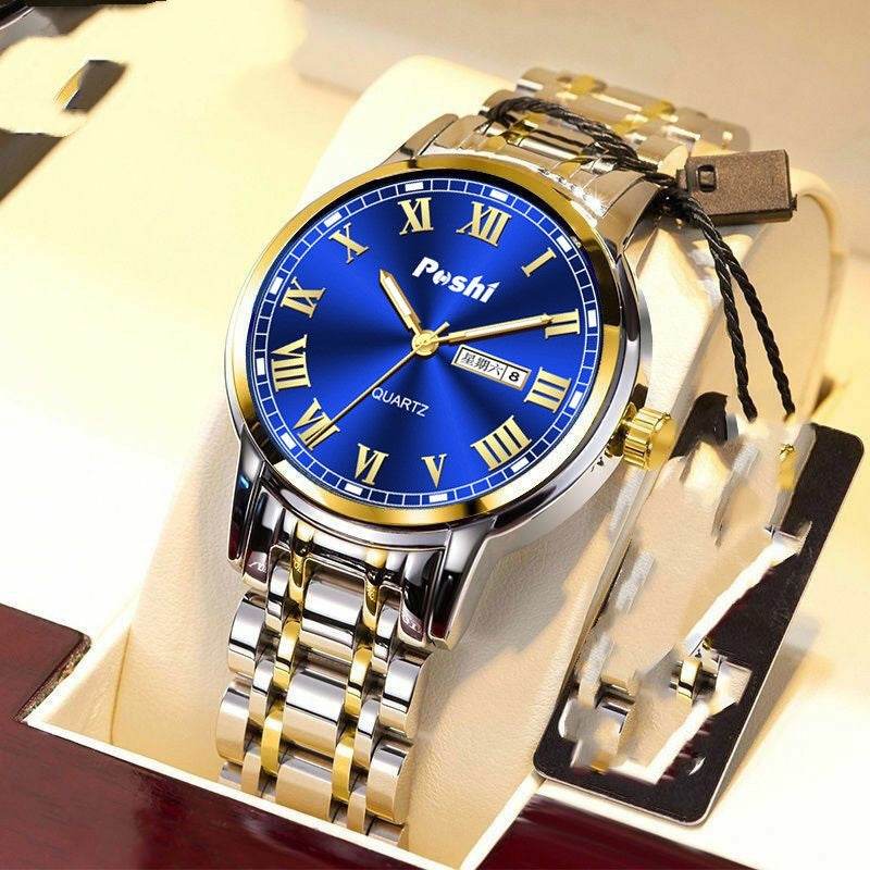 Men's Steel Band Quartz Watch - Luminous, Waterproof, Double Calendar - Buy Center