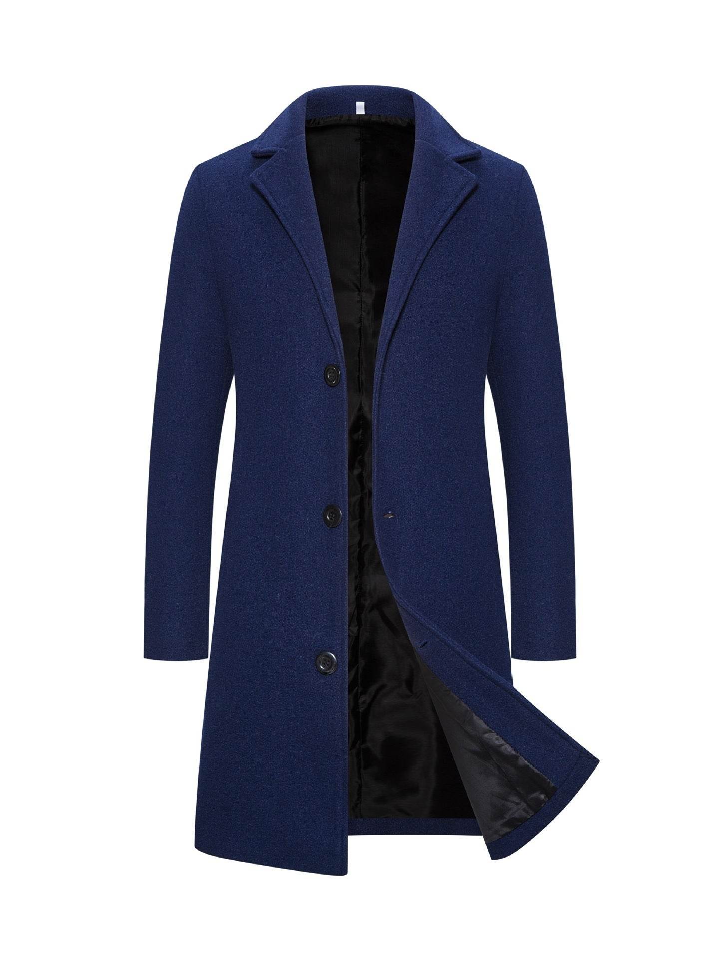 Men's Slim-Fit Woolen Coat - Stylish Mid-Length Trench with Lapel Collar - Buy Center