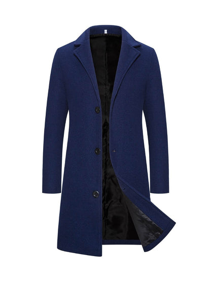 Men's Slim-Fit Woolen Coat - Stylish Mid-Length Trench with Lapel Collar - Buy Center