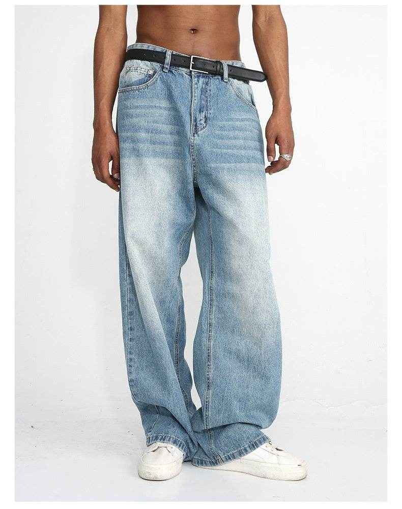 Men's Blue Wide Leg Casual Jeans - Stylish Fit for Modern Fashion 2025