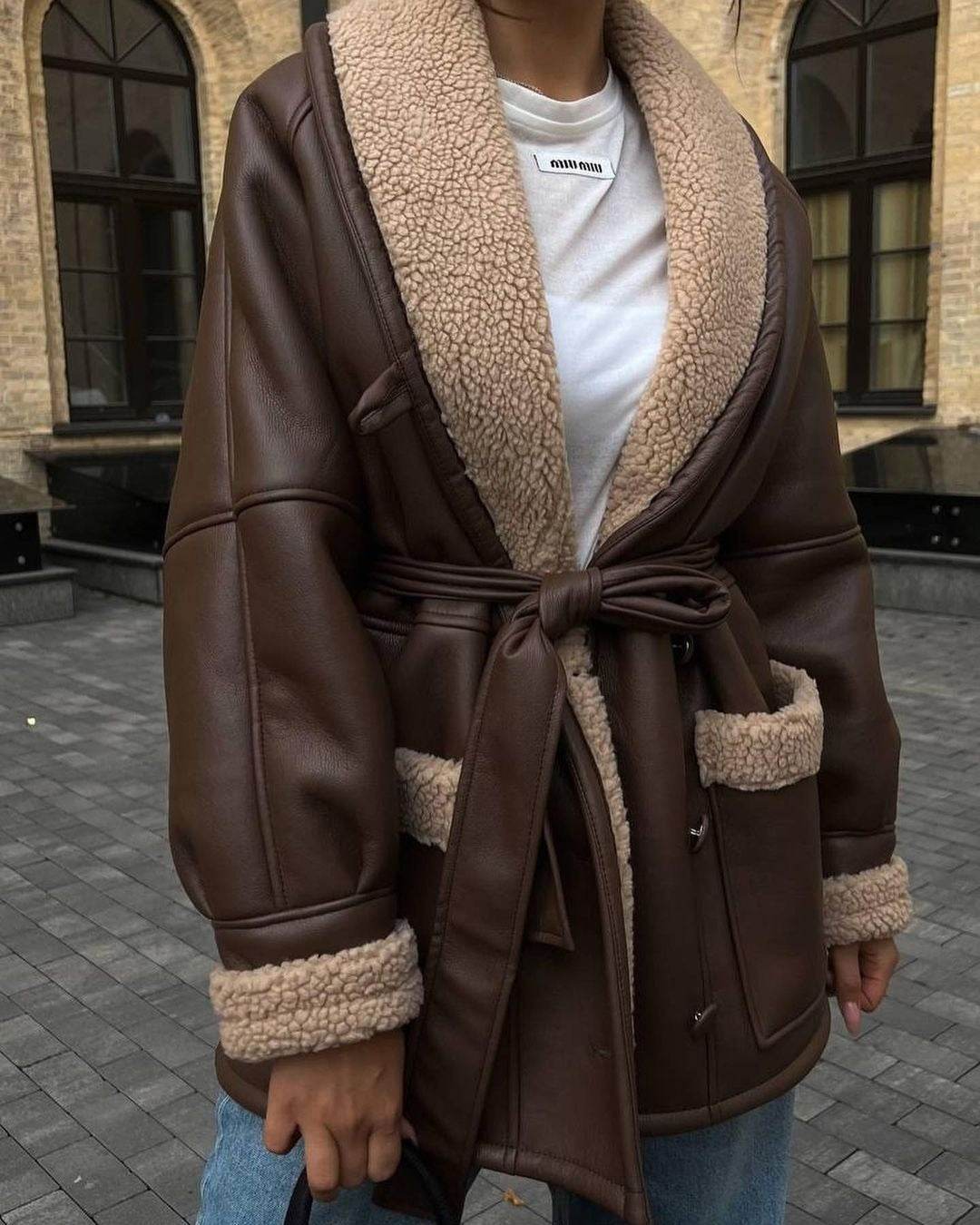 Korean Style Leather & Fur Coat - Trendy, Warm Long Sleeve Design - Buy Center