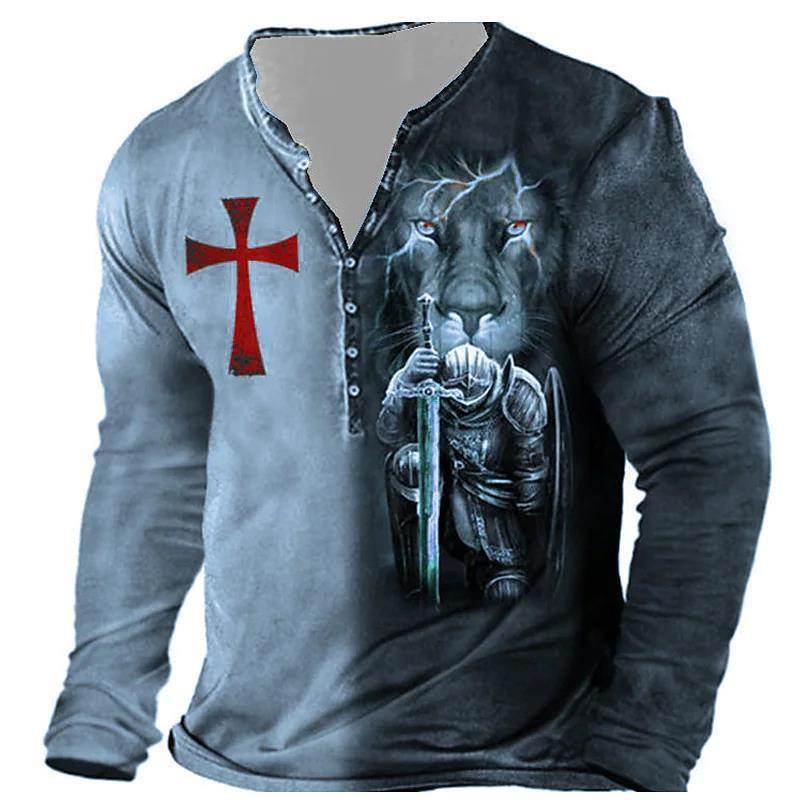 Men's Long-Sleeved Medieval T-Shirt - Stylish European Digital Print 2025 - Buy Center
