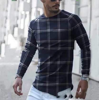 Buycenter Men's Striped Round Neck Shirt - Cotton Blend, Long Sleeve - Buy Center