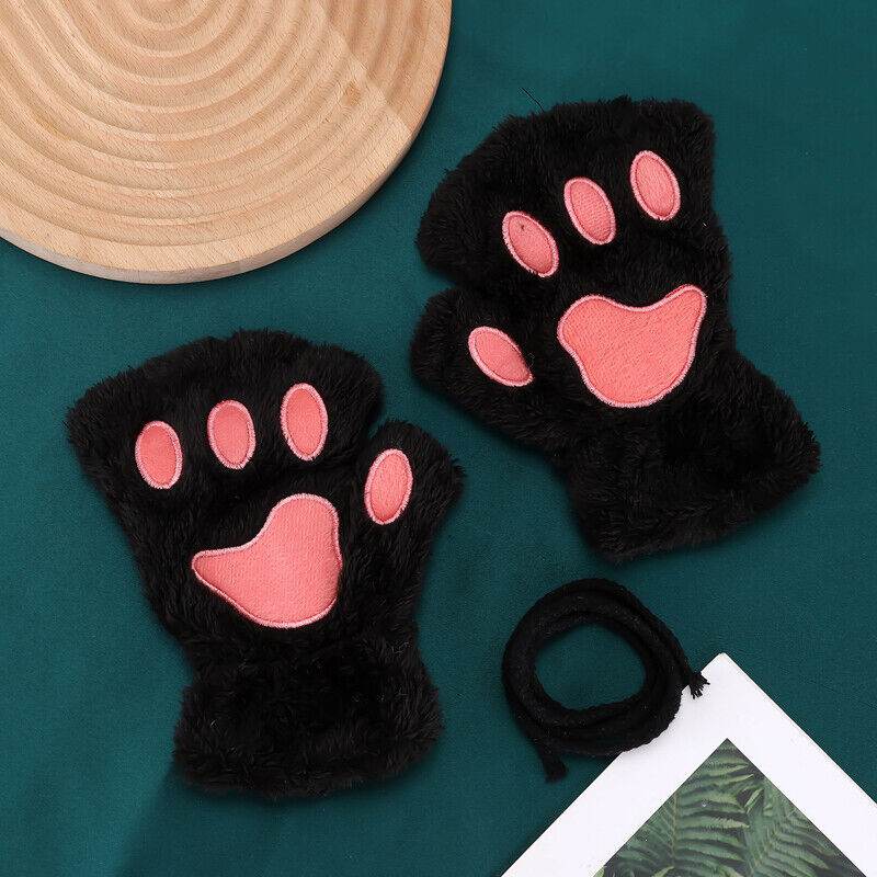 Women’s Plush Cat Paw Gloves - Warm Fingerless Mittens for Winter Style - Buy Center