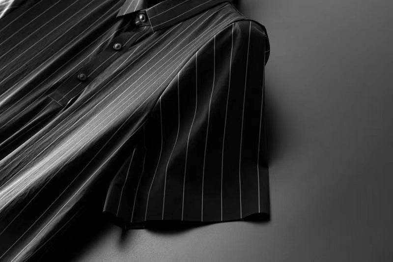 Men's Ice Silk Stripes Casual Suit - Trendy Short Sleeve Trousers Set - Buy Center