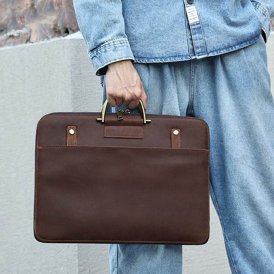 Crazy Horse Leather Briefcase for Men - Premium Genuine Leather Handbag - Buy Center