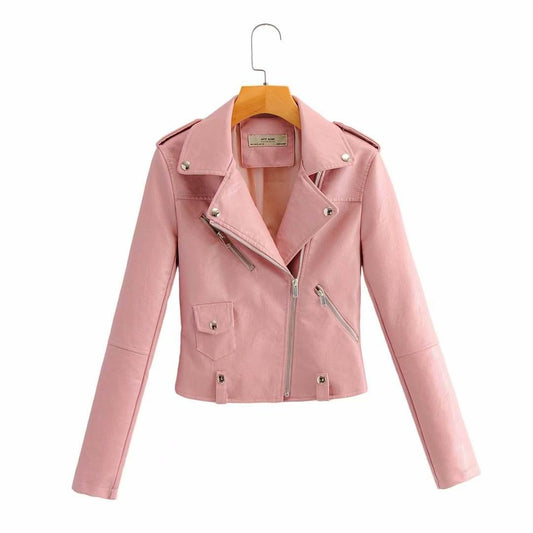 Buycenter Women's Slim-fit PU Motorcycle Jacket - Short Fashion Style - Buy Center