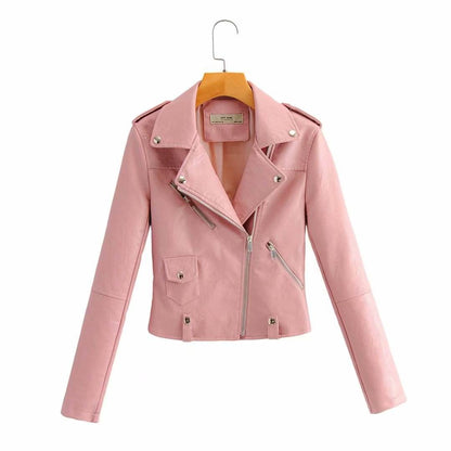 Buycenter Women's Slim-fit PU Motorcycle Jacket - Short Fashion Style - Buy Center