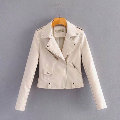 Buycenter Women's Slim-fit PU Motorcycle Jacket - Short Fashion Style - Buy Center