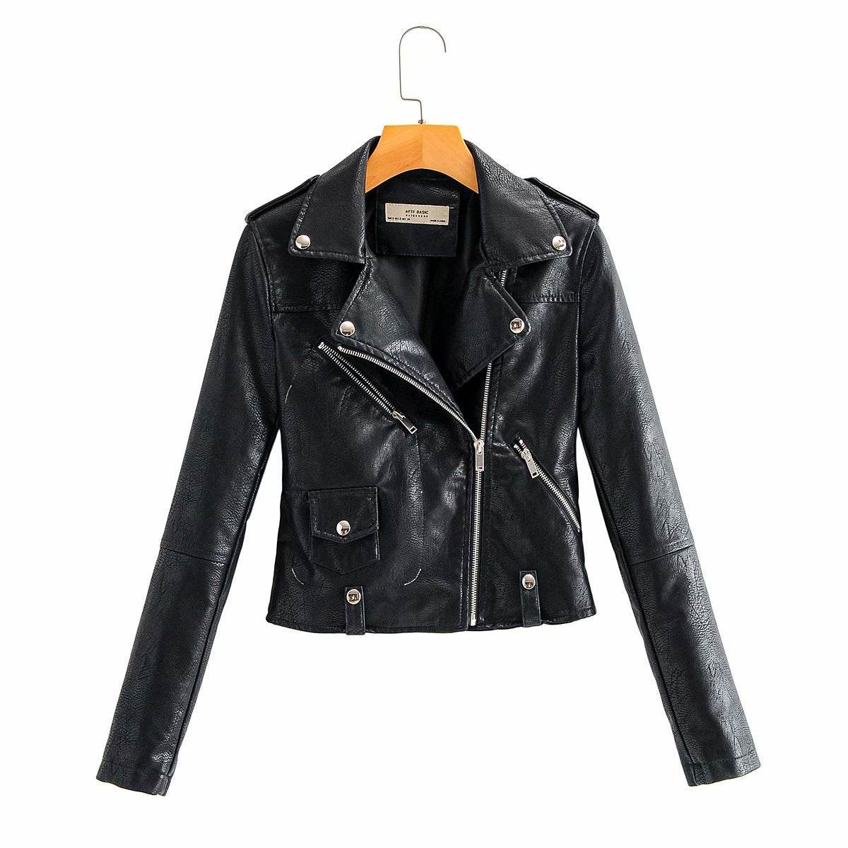 Buycenter Women's Slim-fit PU Motorcycle Jacket - Short Fashion Style - Buy Center