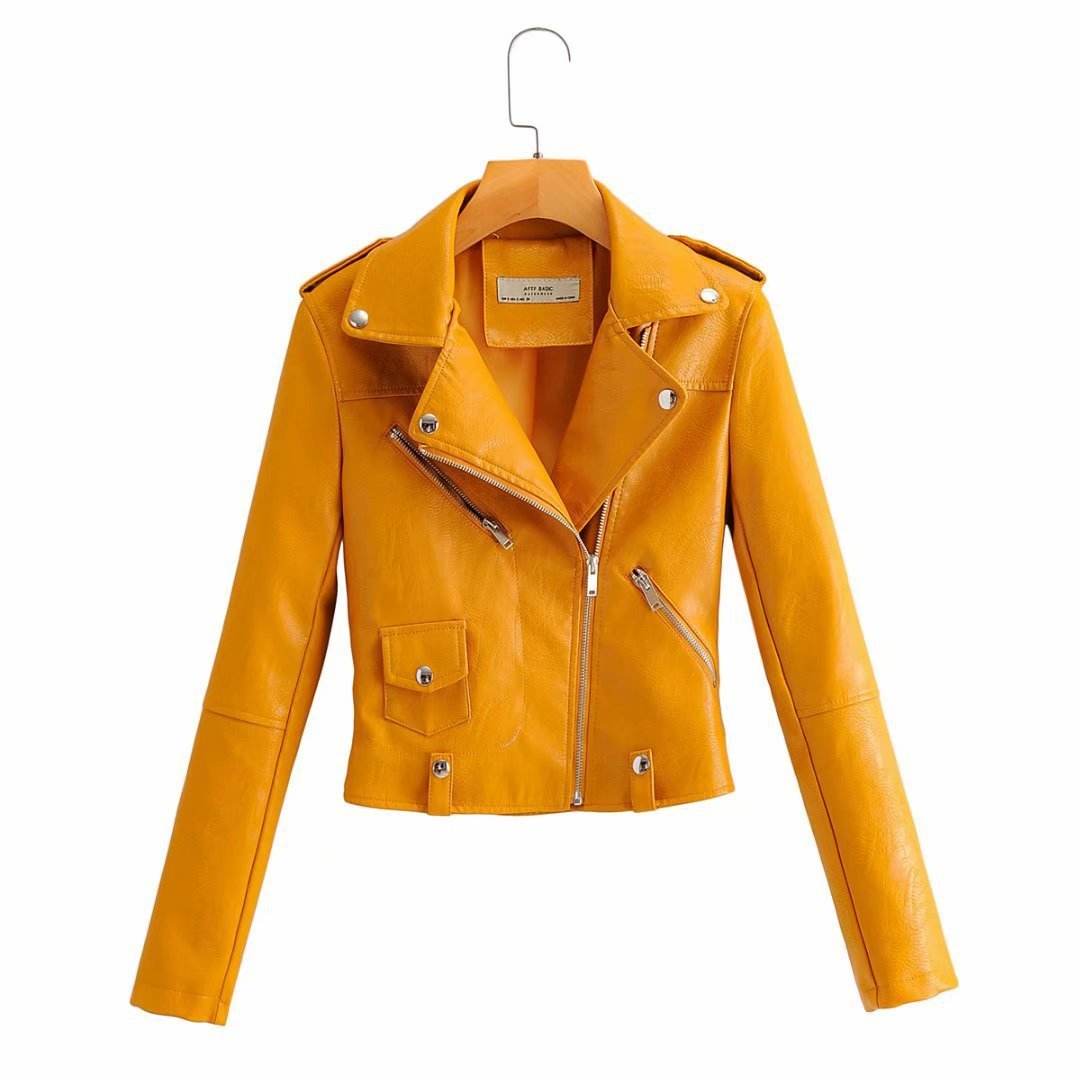 Buycenter Women's Slim-fit PU Motorcycle Jacket - Short Fashion Style - Buy Center
