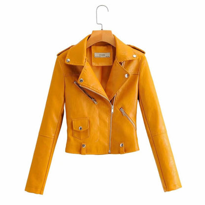 Buycenter Women's Slim-fit PU Motorcycle Jacket - Short Fashion Style - Buy Center